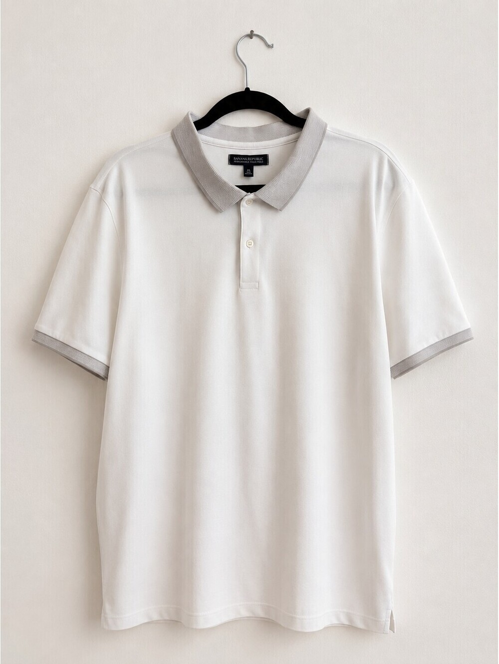 Banana Republic Performance Pique Polo Shirt White Gray Trim Men's XL